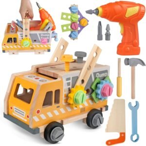 Aliex 38PCS Kids Wooden Truck Tool Set with Toy Drill for Toddlers Ages 3 4 5 6,Montessori STEM Educational Learning Construction Workbench Pretend Play Tool Kit,Birthday Sensory Gift for Boys Girls - Image 2