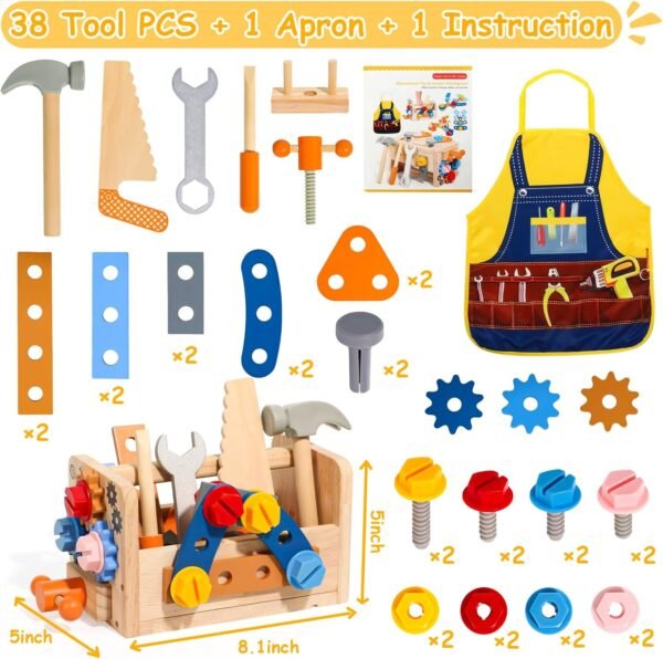 TONZE Kids Tool Set with Apron, Wooden Toddler Tool Bench Box Montessori Toys for 2 3 4 Year Old Boys Girls, 39 PCS Educational Construction Toys Pretend Play Toddler Toys 3 4 5 Year Old Birthday Gift 4 71sDo3zZqML. AC SL1500