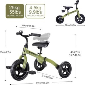 YGJT 3 in 1 Tricycle for Toddlers Age 2-5 Years Old, Folding Kids Balance Bike with Adjustable Seat and Removable Pedal, Toddler Bike Ride-on Toys for Infant, Gifts for Baby Boys Girls(Army Green) 17 YGJT 3 in 1 Tricycle for Toddlers Age 2-5 Years Old, Folding Kids Balance Bike with Adjustable Seat and Removable Pedal, Toddler Bike Ride-on Toys for Infant, Gifts for Baby Boys Girls(Army Green) - Image 8