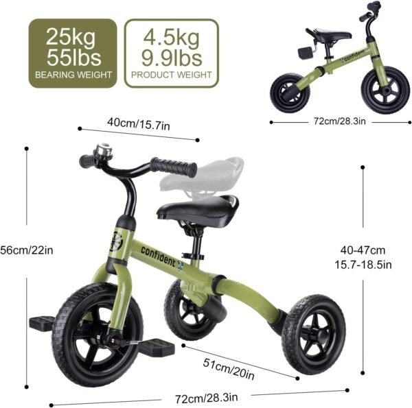 YGJT 3 in 1 Tricycle for Toddlers Age 2-5 Years Old, Folding Kids Balance Bike with Adjustable Seat and Removable Pedal, Toddler Bike Ride-on Toys for Infant, Gifts for Baby Boys Girls(Army Green) 8 71sYMV7I9hL. AC SL1500