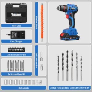 Cordless Drill Set,18V Brushless Power impach driver with Battery and Charger, 3/8" Keyless Chuck, Variable Speed, Drill Driver Bits Kit for Drilling and Tightening/Loosening Screws - Image 6