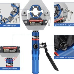 FS-7842A Hydraulic Hose Crimper Kit - 8T Handheld Crimping Tool w/Quick-Lock Dies, 7 Molds for Auto A/C, HVAC & Industrial Piping (3/8"-7/8") - Image 3