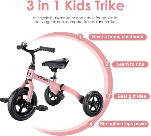 YGJT 3 in 1 Tricycle for Toddlers Age 2-5 Years Old, Folding Kids Balance Bike with Adjustable Seat and Removable Pedal, Toddler Bike Ride-on Toys for Infant, Gifts for Baby Girls Birthday(Pink) 4 71uKcrVSVmL. AC SL1500