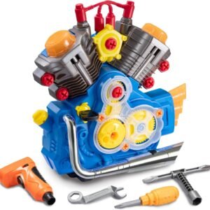 Engine Building Kit, Kids Mechanic Repair Set for Kids Motorcycle Engine，Take Apart Toys-42pc Playset，STEM Engine Model Kit Toy with Cool Lights&Sounds，Educational Toys for 3+ Year Old (Blue) - Image 2