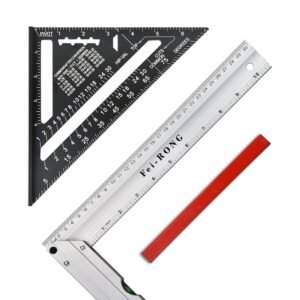 FEIRONG 3-in-1 Carpenter Square Tools,7" Triangle Square 10" L Shaped Ruler and Carpenter Pencil,Framing Square for Furniture and Cabinet Making - Image 2