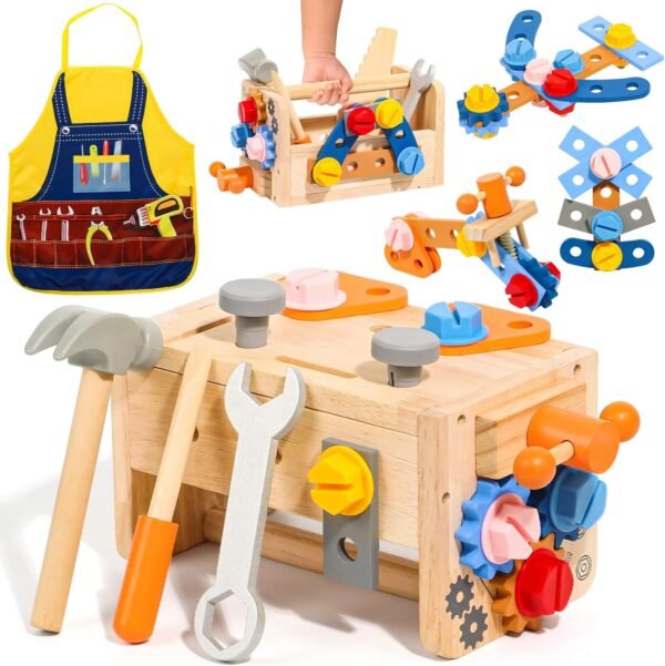 TONZE Kids Tool Set with Apron, Wooden Toddler Tool Bench Box Montessori Toys for 2 3 4 Year Old Boys Girls, 39 PCS Educational Construction Toys Pretend Play Toddler Toys 3 4 5 Year Old Birthday Gift 2 71wQ2OoT25L. AC SL1500