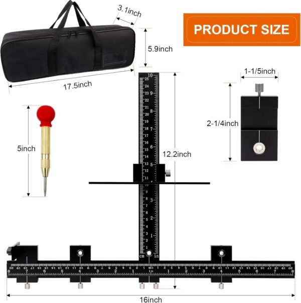 Cabinet Hardware Jig Tool - Adjustable Drill Template for Handles & Pulls on Drawers/Doors | All Aluminum Alloy with Center Punch & Carrying Bag 4 71wucNxalAL. AC SL1500