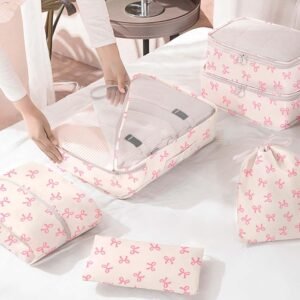 KPX 8 Set Packing Cubes for Travel, Luggage Packing Organizers Accessories Large Toiletries Bag for Clothes Shoes Cosmetics (8Set-Pink Bow) 14 KPX 8 Set Packing Cubes for Travel, Luggage Packing Organizers Accessories Large Toiletries Bag for Clothes Shoes Cosmetics (8Set-Pink Bow) - Image 7