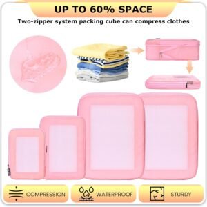 4 Set Ultralight Compression Packing Cubes Travel for Suitcases ,Compressible Mesh Packing Cubes for Travel Women Packing Organizers (Pink) 15 4 Set Ultralight Compression Packing Cubes Travel for Suitcases ,Compressible Mesh Packing Cubes for Travel Women Packing Organizers (Pink) - Image 6