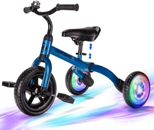YGJT 3 in 1 Lighting Tricycle for Toddlers Age 2-5 Years Old, Folding Kids Balance Bike with Adjustable Seat and Removable Pedal, Toddler Bike Ride-on Toys for Infant, Gifts for Baby Boys Girls(Blue) 2 71xwTtVUOYL. AC SL1500