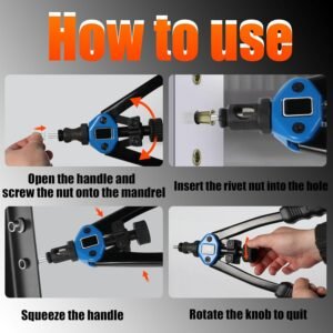 126pcs Rivet Nut Tool Kit Compatible with Astro 1442 1450, 13" Rivet Gun Kit with 7 Metric Mandrels, Nutsert Tool Kit, 110pcs Rivnut Tool with BMC Case - Image 7