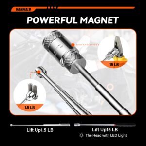 Telescoping Magnetic Pickup Tool Set with Portable Bag, Extendable Flashlight with 360° Inspection Mirror, Christmas Stocking Stuffers for Men Adults, Gifts for Men Mechanics, and Handymen, Blue - Image 5