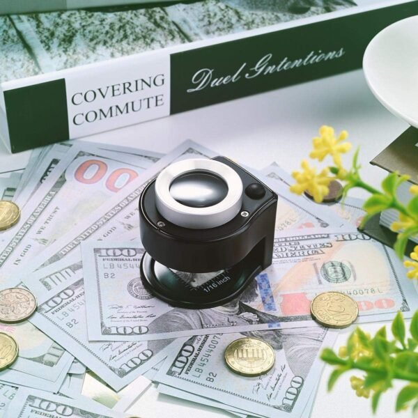30X Coin Magnifier, USB Rechargeable 6 Lights Portable Metal Eye Loupe Sewing Magnifying Glass for Textile Optical Jewelry Tool Coins Currency Stamps (Black) 7 71yv ft+AL. AC SL1200