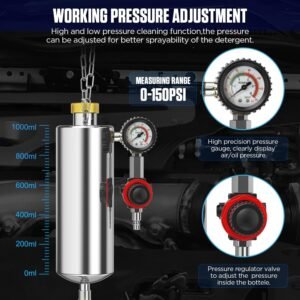 C100 Fuel Injector Cleaner Kit,Non-dismantle Fuel Injector Cleaner Machine,1000ML 150PSI Fuel Injection Systems Cleaning Tools with Various Adapters and Packing Box for Gasoline Injectors - Image 8