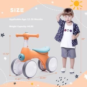 Baby Toddler Balance Bike with Bubble Machine for 1 Year Old Children,4 Wheels Kids Balance Bike w/Bubble Maker,Kids Ride on Toys,Headlight for Ages 12-36 Months Boys Girls (Orange&Green) - Image 7