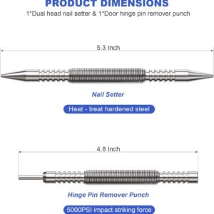 Spring Loaded Nail Set Tools,2-PCS Dual Head Nail Setter and Hinge Pin Punch Set, Hammerless 1/16″& 3/32″Spring Nail Set, Super Strong Force Door Pin Removal Tool - Image 3