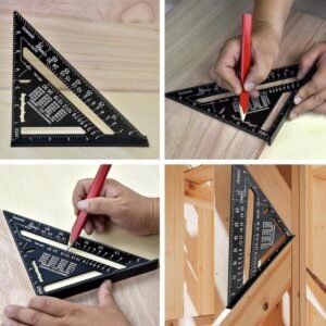 FEIRONG 3-in-1 Carpenter Square Tools,7" Triangle Square 10" L Shaped Ruler and Carpenter Pencil,Framing Square for Furniture and Cabinet Making - Image 6