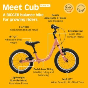 Retrospec Cub Plus XL Kids Balance Bike - 14in Outdoor Toddler Bike with Adjustable Height 15-21in - Lightweight Aluminum Frame & Hand Brakes for Ages 4-6 - Training with Air Tires 14 Retrospec Cub Plus XL Kids Balance Bike - 14in Outdoor Toddler Bike with Adjustable Height 15-21in - Lightweight Aluminum Frame & Hand Brakes for Ages 4-6 - Training with Air Tires - Image 6
