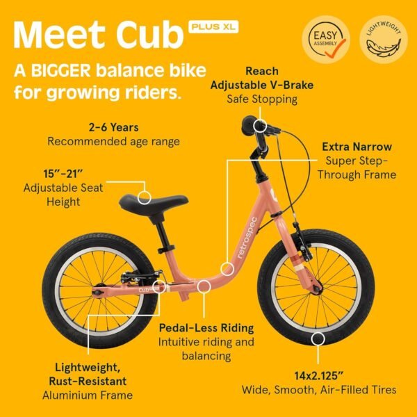 Retrospec Cub Plus XL Kids Balance Bike - 14in Outdoor Toddler Bike with Adjustable Height 15-21in - Lightweight Aluminum Frame & Hand Brakes for Ages 4-6 - Training with Air Tires 6 81+xmgpf2wL. AC SL1500