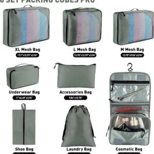 8-Piece Packing Cubes for Travel, Mesh Luggage Organizers with Shoe Bag, Toiletry Bag, Laundry Pouches, 4 Sizes (XL/L/M/S) for Suitcase Organization, Men Women Kids, Avocado Green - Image 3