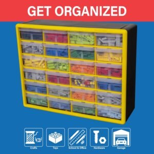 Akro-Mils 24-Drawer Plastic Drawer Storage Cabinet for Garage Organization, Bead Organizer, Building Bricks Storage, Teacher Toolbox, Makeup Organizer, 20" W x 6" D x 16" H, 10724 Black - Image 5