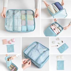 8 Set Packing Cubes for Suitcases Travel Luggage Packing Organizers,Travel Essentials Accessories Luggage Organizer with Shoe Bag Tioletry/Laundry Bag (light blue) - Image 5