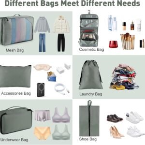 8-Piece Packing Cubes for Travel, Mesh Luggage Organizers with Shoe Bag, Toiletry Bag, Laundry Pouches, 4 Sizes (XL/L/M/S) for Suitcase Organization, Men Women Kids, Avocado Green - Image 5