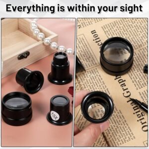 5 Pcs Jewelers Loupe with 30 x 36 mm Lens, Portable Magnifying Glass Eye Loops Magnifier Watch Jewelry Experimental Repair Tool for Textile Optical Circuit Coins, 5X 10X 15X 20X - Image 5