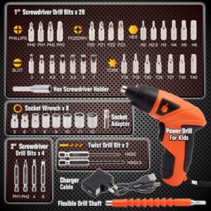 JoyTown Kids Real Power Drill Set – Electric Cordless Drill Tool Kit for Children with Interchangeable Bits, Flexible Shaft, Charger, All in Carrying Case, Learning Tools for Boys & Girls Home DIY - Image 4