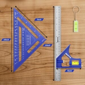 Combination Square Woodworking Ruler Tools, 7inch Carpenter Square Wood Working Tools and Accessories, 12inch Square Ruler, Includes 2-in-1 Carpentry Pencil, Protractor Angle Machinist Tool - Image 6