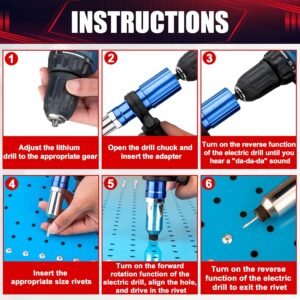Rivet Gun Adapter Kit,Professional Riveting Insert Nut Hand Tool Kit,2.4/3.2/4.0/4.8mm Diameter Rivet Head, Aluminum Housing, Fit for Cordless Drill,Sheet Metal Work - Image 9