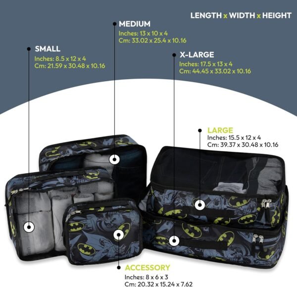 DC Comics Batman Packing Cube Set - Batman, Robin, Superman, Joker - 5 Piece Packing Cube Travel Essential - Luggage Organizer Set - For Kids,Teens,Adults 3 81DxAW65sUL. AC SL1500