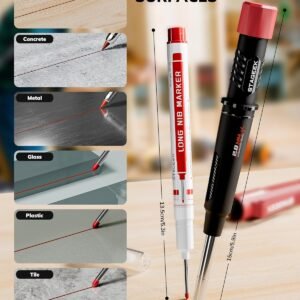 2 Pack Carpenter Pencils with Sharpener, Mechanical Carpenter Pencils with 38 Refills, construction pencil heavy duty Woodworking Tools, Deep Hole Long Nib Marker Pens for Architect Marking - Image 3