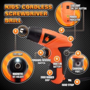 JoyTown Kids Real Power Drill Set – Electric Cordless Drill Tool Kit for Children with Interchangeable Bits, Flexible Shaft, Charger, All in Carrying Case, Learning Tools for Boys & Girls Home DIY - Image 3