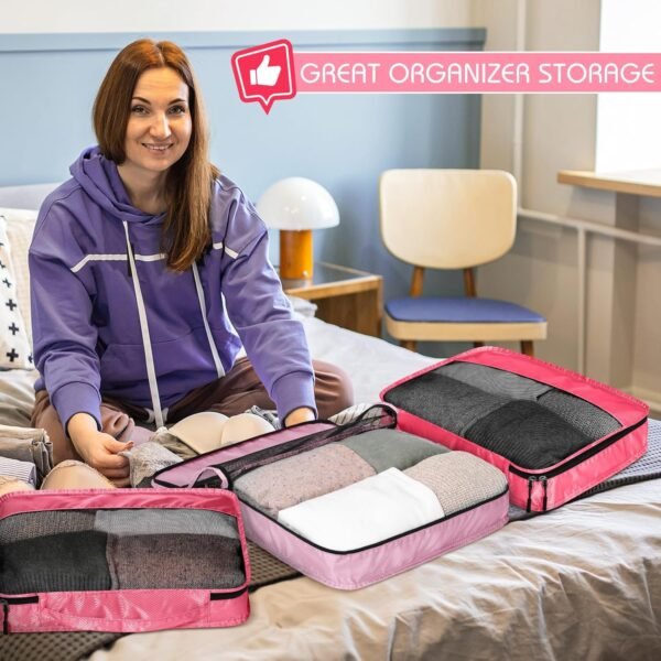 5 Pcs Packing Cubes for Suitcase Large Travel Cubes Carry on Luggage Organizer Bags for Clothes Accessories(L,Pink) 7 81Hyvyk p6L. AC SL1500