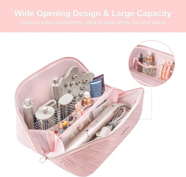 Leudes Hair Tools Travel Bag For Dy son Airwrap Hair Dryer Shark Flex Style Carrying Case Travel Makeup Bag Portable Pouch Open Flat Packing Organizers with Divider and Handle (Pink) 8 81LdAg1zFEL. AC SL1500