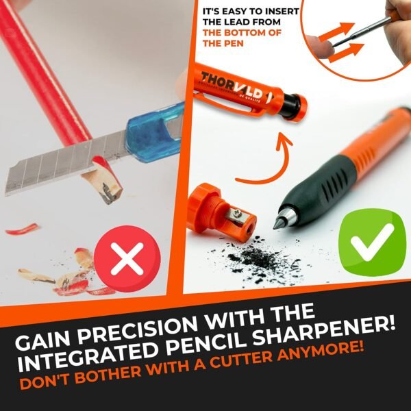 THORVALD 2 Carpenter Pencils Set for Construction - Incl. 38 Leads + Sharpener + Finger Grip - Solid Mechanical Pencils with Fine Point/Best Marking tools Construction/Carpenters/Scriber 4 81MPfi993uL. AC SL1500