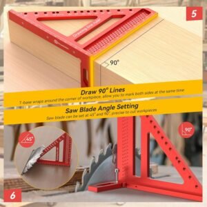 Housolution 8.5Inch 3D 6-in-1 Carpenter Square (1/16" Precision), 0-90° Aluminum Alloy Carpenter Square, Woodworking Protractor Drawing Line, Miter Triangle Ruler High Precision Layout, Red 14 Housolution 8.5Inch 3D 6-in-1 Carpenter Square (1/16" Precision), 0-90° Aluminum Alloy Carpenter Square, Woodworking Protractor Drawing Line, Miter Triangle Ruler High Precision Layout, Red - Image 5