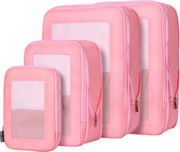 4 Set Ultralight Compression Packing Cubes Travel for Suitcases ,Compressible Mesh Packing Cubes for Travel Women Packing Organizers (Pink) 2 81Ngwasb0jL. AC SL1500