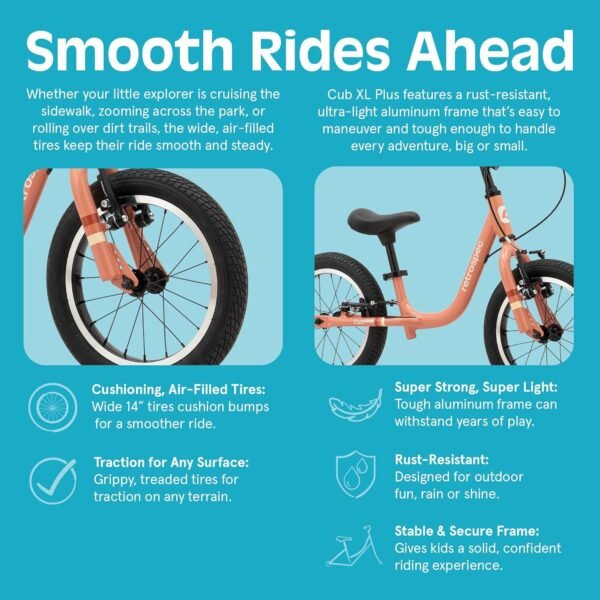 Retrospec Cub Plus XL Kids Balance Bike - 14in Outdoor Toddler Bike with Adjustable Height 15-21in - Lightweight Aluminum Frame & Hand Brakes for Ages 4-6 - Training with Air Tires 8 81Phz5dohOL. AC SL1500