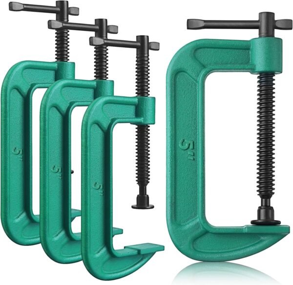 4 Pcs C Clamp Set 5 Inch Heavy Duty G-Clamps Automotive and Wood Working Clamps with Jaw Opening Sliding for DIY Carpentry Woodworking Welding and Building(5 Inch, Green) 2 81PlGNtrHJL. AC SL1500