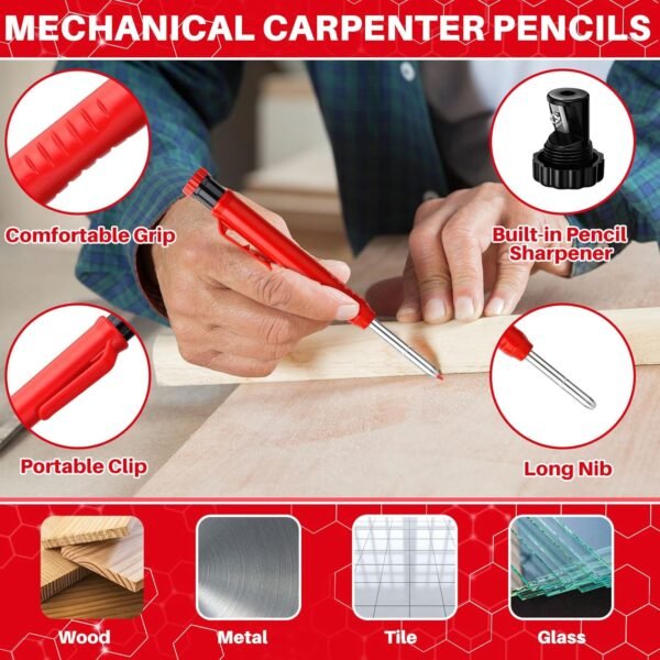 32 Pack Woodworking Ruler Precision Metal Slide Rule 3D Multi-Angle Measuring Ruler Miter Triangle Rule and Mechanical Carpenter Pencils with Sharpener for Carpenters Craftsmen Builders 6 81QUp18ut5L. SL1500