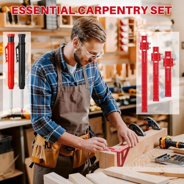 32 Pack Woodworking Ruler Precision Metal Slide Rule 3D Multi-Angle Measuring Ruler Miter Triangle Rule and Mechanical Carpenter Pencils with Sharpener for Carpenters Craftsmen Builders 8 81Qzwb YIJL. SL1500