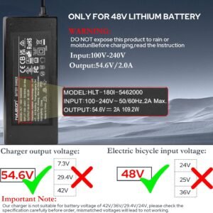Hyleton UL Certified 54.6V 2A Fast Electric Bike Battery Charger (Three Plugs), 48V Lithium Battery Charger, Overvoltage/Overcurrent/Overtemperature/Short Circuit Protection, Fireproof V0 Housing. - Image 4