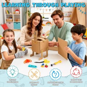 196 PCS Cardboard Cutter for Kids, Reusable Safe Cardboard Tools for Kids with Box, Gloves, Screws, Connectors, Screwdrivers, Saws, Educational Toys for 5 6 7 8 Year Old, Birthday Gift for Boys Girls - Image 4
