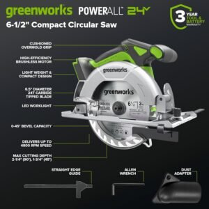 GREENWORKS 24V (5-TOOL) Combo (Drill + Impact Driver + Circular Saw + Multi-Tool + Flashlight), 4.0Ah + 2.0Ah (24,000mAh Power Bank) Batteries, (2) Cables, 65W Rapid Charger - Image 10