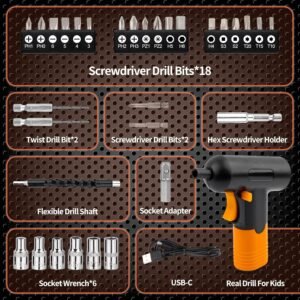 Kids Cordless Electric Drill Tool Set (Model kT001) – 32pcs Construction Building Kit with Interchangeable Bits, Flexible Shaft, Charger & Portable Case, Educational DIY Toys for Boys & Girls - Image 4