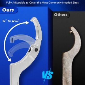 Orion Motor Tech 8pc Adjustable Pin Spanner Wrench Tool Set, Spanner Nut Wrench Tools with Changeable Heads for Pipes Heating Cars, Coilover Hook Wrenches for Suspension System, 3/4" to 6-1/10" - Image 3