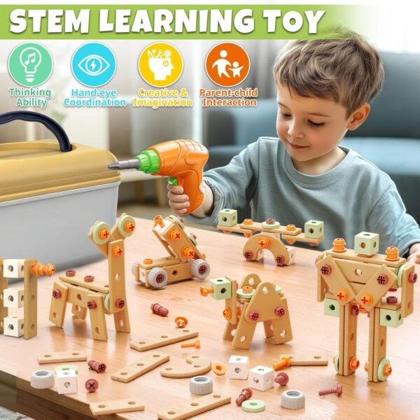 YongnKids 158 Pcs Kids Tool Set with Drill, Construction STEM Building Blocks with Storage Box Educational Tool Kit Pretend Play Kid Toy for Kids Age 3 4 5 6 7 8 Years Birthday Gift 3 81aYWHaSTtL. AC SL1500