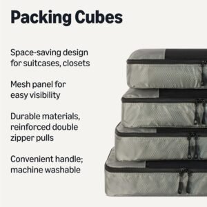 Amazon Essentials 4-Piece Packing Cubes Travel Accessories Set, Luggage Organizer with Double Zipper, Mesh Top, 100% Polyester, Large, Gray (Previously Amazon Basics) - Image 3